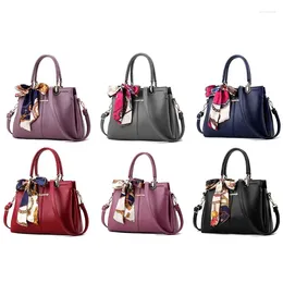 Shoulder Bags Women Leather Handbag Top Handle Bag Lady Scarf Bowknot Tote