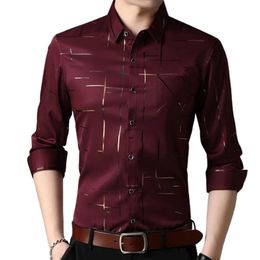 Men's Polos Slim Men Shirt Dress Long Sleeve Turn Down Collar Stripes Single breasted Polo Business Top 231009