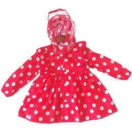 Jackets Baby Girls Rain Coat Dot Ruffles Big Brim Hooded Single breasted Kids Princess Poncho With Storage Bag Children Raincoat 2 5 Yrs 231007