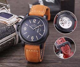 Wristwatches Men Automatic Mechanical Sapphire Stainless Steel Left Hook Hand Full Black Leather Watch Luminous Watches