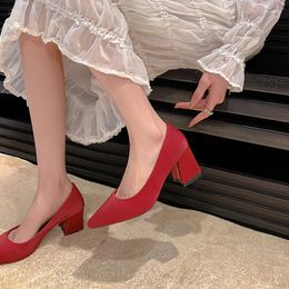 Dress Shoes High Heels Women Pumps Sexy Nightclub Wedding Casual Pointed Toe Parties Slip-on Summer Shallow Square Red