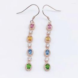 Dangle Earrings Natural Real Colourful Tourmaline Long Drop Earring 925 Sterling Silver 3 4mm 0.23ct 8pcs Gemstone Fine Jewellery X21977