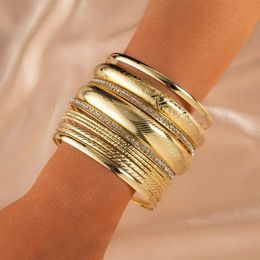 Bangle Luxury Gold Colour Bracelet Set Bohemian Multi layer Geometric Crystal Pearls Big Circle Braclets for Women Pulseras Mujer 231009