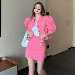 Work Dresses Korean Loose Short Denim Jacket Top Fashion High Waist Bag Hip Skirt Casual Suit Summer Ensemble Femme Survetement