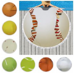 Round Sports Towel Baseball Football Beach Blankets Towels Summer Tassel Tapestry Polyester Bath Towel Picnic Rugs Yoga Mat