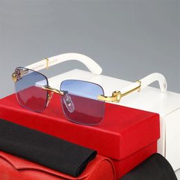 Blue Fashion Retro Sunglasses For Women Metal and Wood Bamboo Frame Brand Buffalo Horn Glasses Men Black Red Brown Clear Lens Come295o