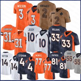 Men Women Russell Wilson Football Jersey Pat Patrick Surtain II Justin Simmons Courtland Sutton Jerry Jeudy Javonte Williams Jarrett Stidham Quinn Meinerz