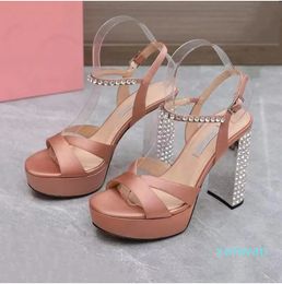 Luxury Designers summer womens platform heel dress shoes Embellished Ankle strap Pumpshigh Heeled women sandal with box