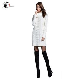 Women Winter Sweater Dress Knitted Long Sleeve Dresses for Women Femme Robe Woman Pullover Turtleneck White Plus Size Dress 210319307a