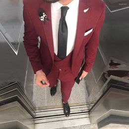 Men's Suits Spring/Autumn Burgundy Business Men For Wedding 3 Pieces Slim Fit Blazer Vest Pants Groomsman Tuxedo Custom Made 2023