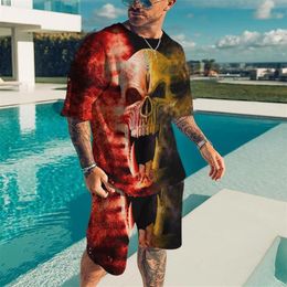 Men's Tracksuits Skull Oversized Tshirts Set Summer Clothes Suit 3D Printing Sportswear Tracksuit Fashion Short-Sleeved T-shi270A