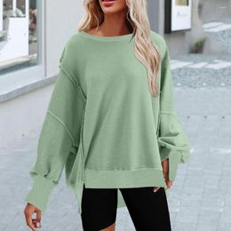 Women's Hoodies Crew Neck Sweater Stylish Oversized Sweatshirt Non-fading Washable Pullover Top With Solid Colour Long Sleeves