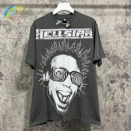 Men's T Shirts 23SS Character Graphics Printing Shirt Men Women 1:1 Oversized Short Sleeve Top Vintage Dark Grey Tee With Tags