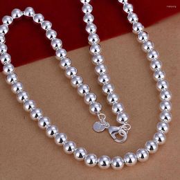 Chains 4-10MM Beads Chain 925 Sterling Silver Necklace Exquisite Wedding Luxury Gorgeous Charm Fashion For Women Lady 50cm Jewellery