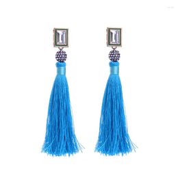Dangle Earrings Blue Glass Cotton Tassel Long Bohemia Charm Ethnic Vintage Jewelry For Dress