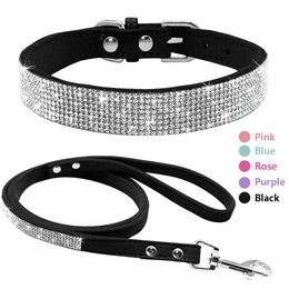 Cat Collars Leads Rhinestone Dog Collar Bling Crystal Cat Dog Collars and Leash Set Pet Walking Leash Leads Adjustable For Small Medium Dogs 231009