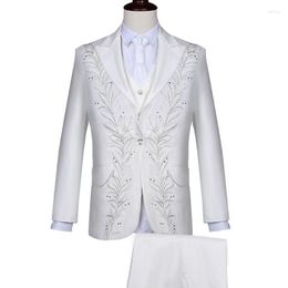 Men's Suits Suit Coat Vest Pants 3 Pieces Set / Nice Business Groom Wedding Embroidery Blazers Jacket Trousers Waistcoat