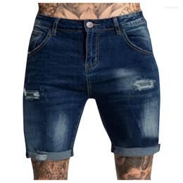 Men's Shorts Casual Zipper Hole Jeans Tight Trousers Pocket Wash Pant Ripped Frayed Denim For Man Short S