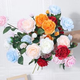 Decorative Flowers 3 Branch Rose Fake Flower Wall Western-Style Diy Wedding Home Party Office El Desk Decoration Flores Artificiales