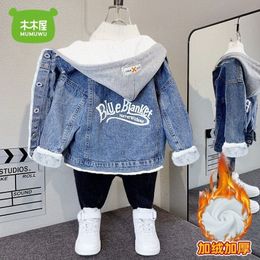 Jackets Boys Denim Jacket Autumn and Winter Children s Tops 2023 Clothing Fleece Lined Thickened Little Boy Clothes 231007