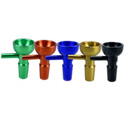 Unbreakable Metal Hookah Smoking Bowls Banger Slide 14mm Male with Aluminium Alloy Handle Durable Bowl Slides with Philtre Screen Mesh Mix Colours