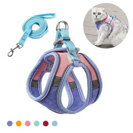 Cat Collars Leads Cat Harness Leash Set Reflective Puppy Cat Harness Vest Outdoor Walking Lead Leash Adjustable Kitten Collar for Small Dogs Cats 231009