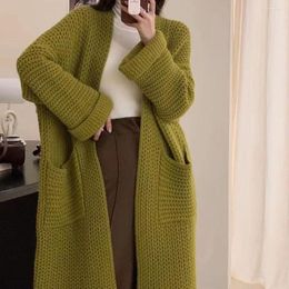 Women's Knits Women Solid Colour Loose Thick Autumn Warm Knit Sweater Cardigan Pocket Ladies V Neck Knitted Coat Female Casual Tops