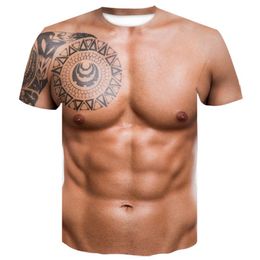 For Man 3D T-Shirt Bodybuilding Simulated Muscle Tattoo Tshirt Casual Nude Skin Chest Muscle Tee Shirt Funny Short-Sleeve O-neck194Q