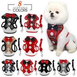 Dog Collars Leashes Elegant Bow Necktie Traction Rope Christmas Pet Harness for Small Medium Dogs Cat Chest Strap Accessories 231009