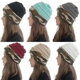 6 Colors With Logo Camouflage Woollen Hat Autumn And Winter Outdoor Warm Jumper Knitted Hat Casual Hats For Women