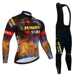 Cycling Jersey Sets 2024 JUMBO VISMA Set Premium AntiUV Long Sleeve Downhill Suit Autumn QuickDry Pro Racing Uniform 231009