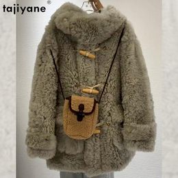 Women's Fur Tajiyane Fashion Imitation Wool Coat Women Korean Winter Jackets For 2023 Hooded Warm Jacket Womans Clothing