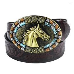 Belts Multi-size Adult Waist Belt With Relief Horse Head Buckle Adjustable For Man PU-Leather Wear-Resistant