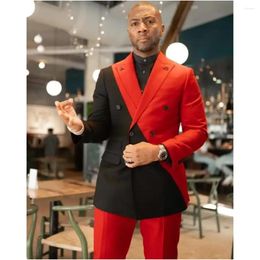 Men's Suits Custom Made Patchwork Mens 2 Pieces Red Black Double Breasted Costume Homme Groom Wedding Tuxedos Bespokens Blazer Pants