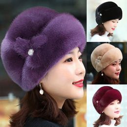 BeanieSkull Caps Russian Fur Ski Hat Winter Warm Imitation Mink Fur Caps for Women Earflap Fisherman Earwarmer Hat Floral Basin Cap Fur Hat 231009