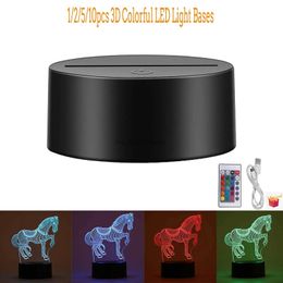 Night Lights 1/2/5/10PC USB Cable Touch 3D LED Light Holder Lamp Base Night Light Replacement 7 Colour Colourful Light Bases Table Decor Holder YQ231009