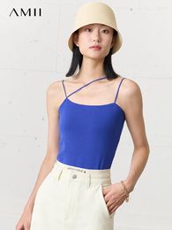 Women's Tanks AMII Minimalism 2023 Summer Women Camisole&Vest Cotton Slim Fit Solid 5 Colours Sleeveless Office Lady Female Tops 12342401