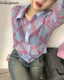 Women's Blouses Summer Blouse For Women Fashion Plaid See Throught Shirts 2023 Blusas Mujer De Moda Crop Tops Korean Tunic Sexy Y2k Top
