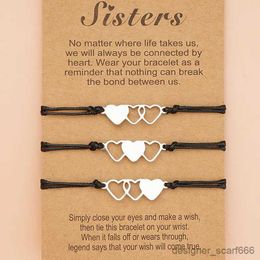 Charm Bracelets Three Heart Sisters Card Bracelets Best Friendship Forever Handmade Braided Bracelet Birthday Gift Jewelrys R231009