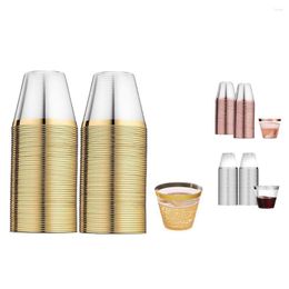 Disposable Cups Straws 100pcs Gold-rimmed Plastic 3 Colors Food-grade Heavy-duty For Iced Coffee Cold Beverage