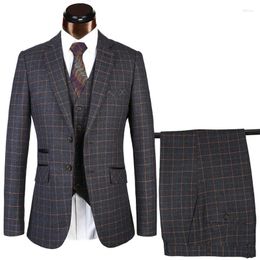 Men's Suits 2023 Custom Made Winter Male Formal Business Suit For Fashion Groom Black Plaid Wedding Dress ( Jacket Vest Pants )