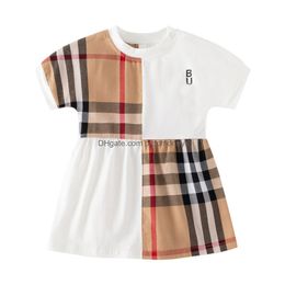 Cute Baby Girl Plaid Shirt Dress Summer Childrens Short Sleeve Cotton Skirt Classic Lapel Imported Customized Fabrics Toddlers Drop Delivery