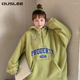 Women's Hoodies Letters With Zipper For Women Casual Loose Sweatshirts Teddy Hooded Pullovers Female Streetwear 3XL Fall And Winter