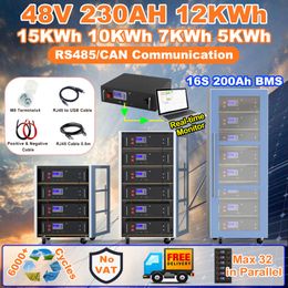 48V 230Ah LiFePO4 Battery 200Ah 100Ah 16S 51.2V 12KWh Built-in 200A BMS RS485 CAN Max 32 Parallel 6000+ Deep Cycles