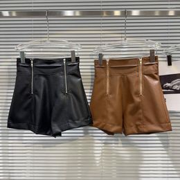 Women's Shorts PREPOMP 2023 Autumn Arrival High Waist Double Zippers Pu Faux Leather Slim Women GL922