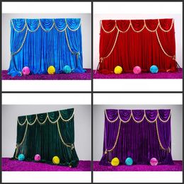 High Quality Velvet Wedding Backdrop Curtains with Tassel Swags Stage Performance Background Curtain 3X3M Wedding Deaoration308j