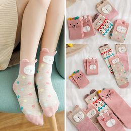 Women Socks Fashion Cartoon Cotton Korean Kawaii Dog Print Cute Casual Meias Funny Harajuku For Girl