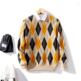 Men's Sweaters Pure Wool Cashmere O-neck Pullover Autumn And Winter Colour Matching Top Casual Thick Fashion Large Size Jacket