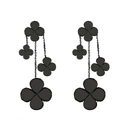 Women Gilrs Dangle & Chandelier Earrings Clover Four-leaf 4 Flowers Mother-of-Pearl Designer Jewelry Sterling Silver High Quality258l