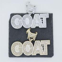 Iced Out Bling Hip Hop Men pendant Jewelry Full Paved Baguette CZ Animal Bail 5A Cubic Zirconia CZ GOAT Pendants Necklace2870